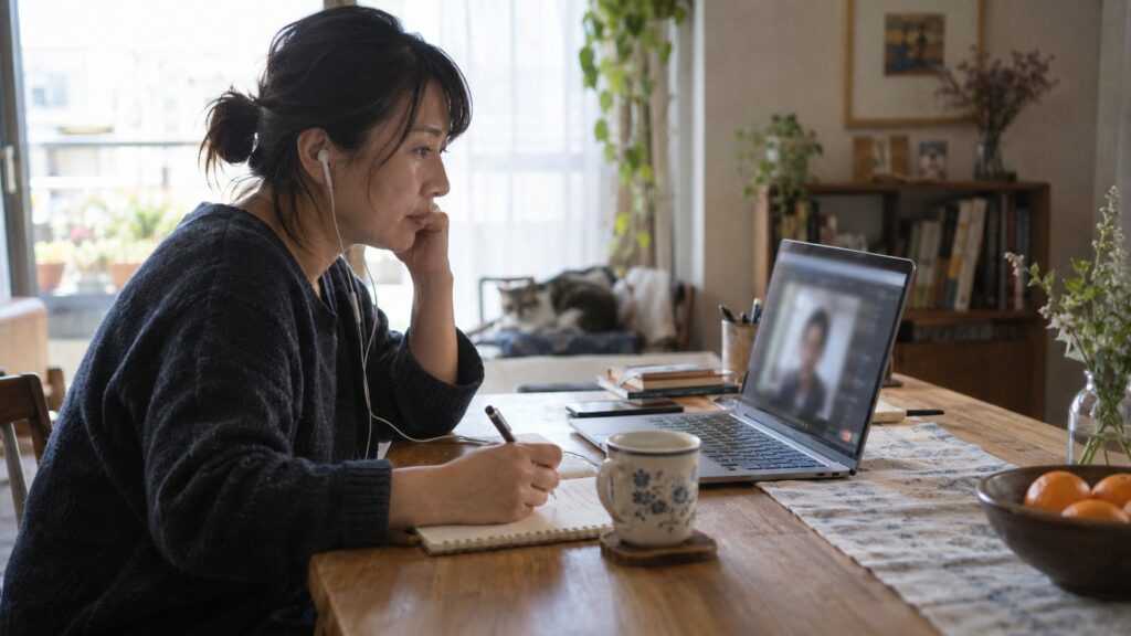 オンラインの個別相談でメモを取っている場面