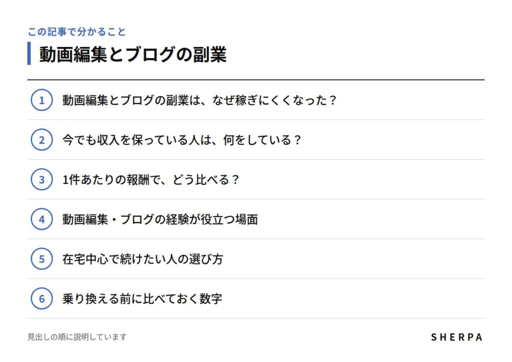 動画編集とブログの副業の記事で分かることの一覧